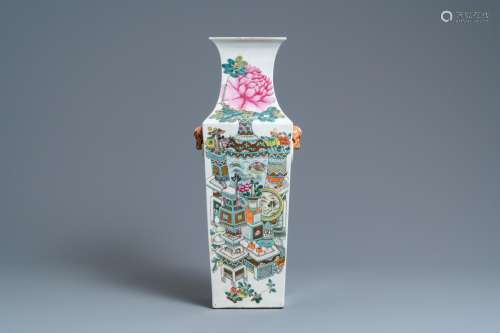 A CHINESE SQUARE QIANJIANG CAI 'ANTIQUITIES' VASE,...