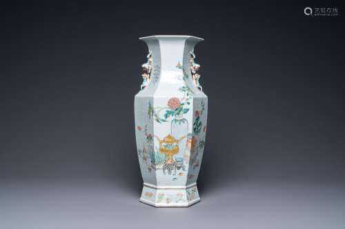 A CHINESE HEXAGONAL QIANJIANG CAI 'ANTIQUITIES' VA...