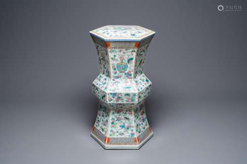 A CHINESE HEXAGONAL FAMILLE ROSE GARDEN SEAT, 19TH C.