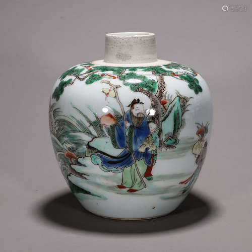 A multicolored figure porcelain jar