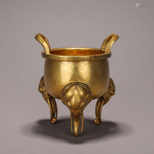 A gilding copper double-eared censer