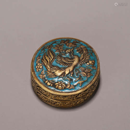 A phoenix bird gilding copper box