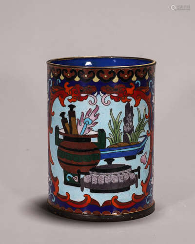 A cloisonne brush pot