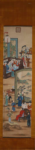 A Chinese figure silk scroll painting, Chouying mark