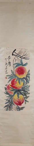 A Chinese peach painting, Qi Baishi mark