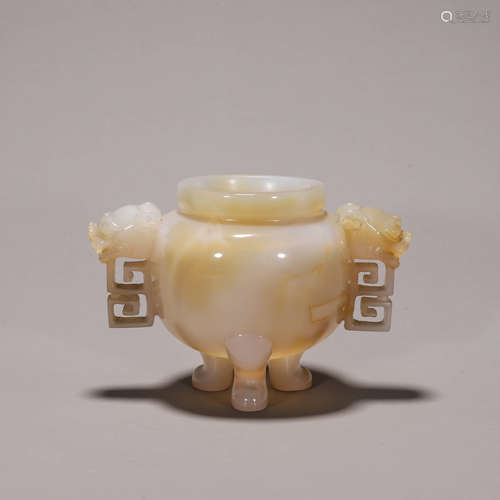 A three-legged agate censer with beast shaped ears