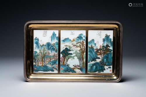 THREE CHINESE QIANJIANG CAI PLAQUES IN A 'WOLFERS'...