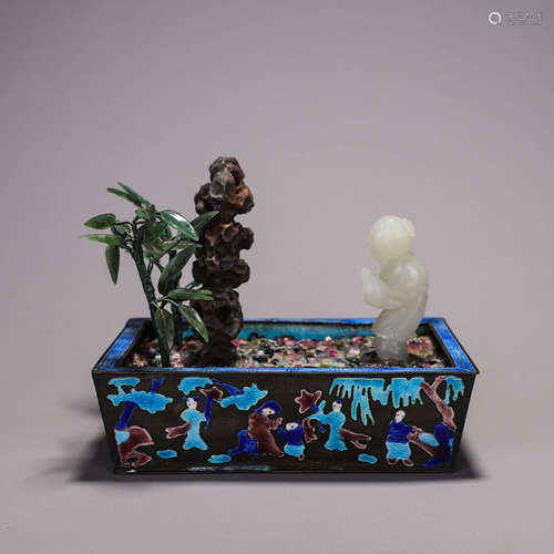 A Hetian jade figurine bonsai