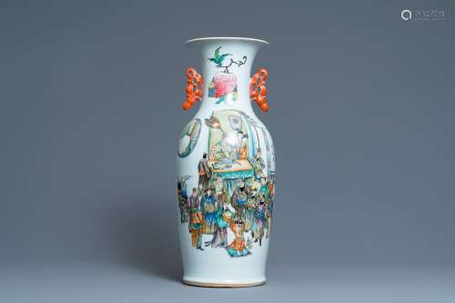 A CHINESE TWO-SIDED QIANJIANG CAI AND FAMILLE ROSE VASE, 19/...