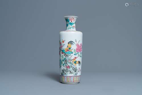 A CHINESE FAMILLE ROSE 'ROOSTER' VASE, 19TH C.