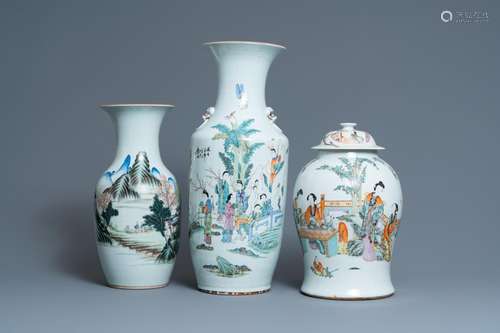 THREE CHINESE QIANJIANG CAI VASES, 19/20TH C.