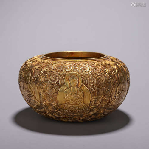 A Sakyamuni patterned gilding copper water pot