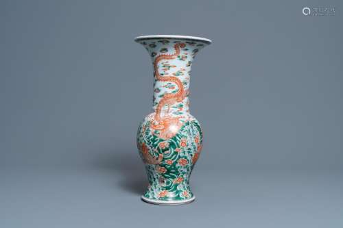 A CHINESE FAMILLE VERTE 'YENYEN' VASE WITH A DRAGO...