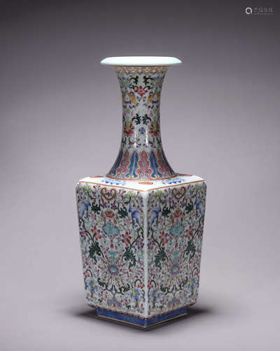 A famille rose flower and bat porcelain vase