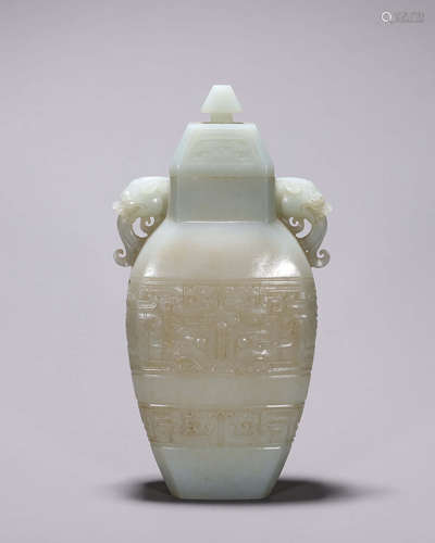 A taotie patterned Hetian jade vase