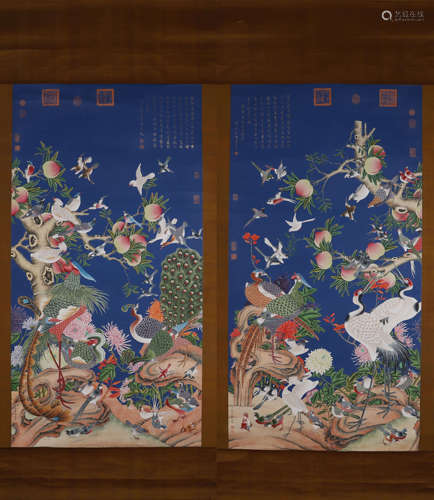 A pair of Chinese bird-and-flower paintings, Jiang Tingxi ma...