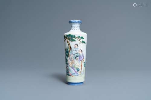 A CHINESE FAMILLE ROSE ROULEAU VASE, QIANLONG MARK, REPUBLIC