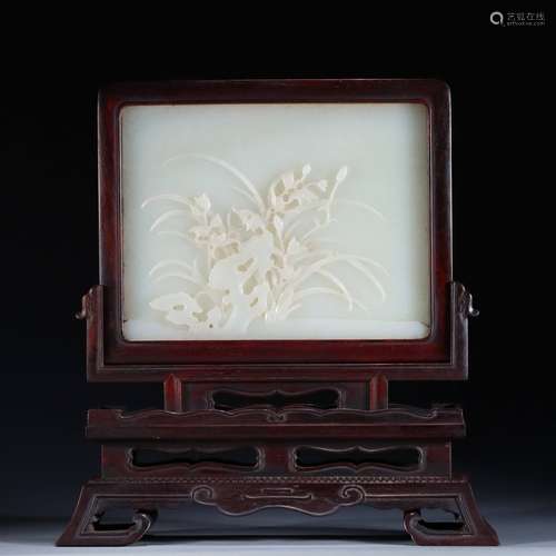 An orchid Hetian jade screen