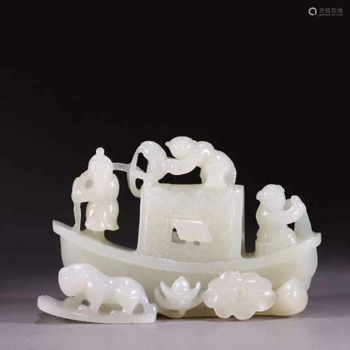 A Hetian jade boat ornament