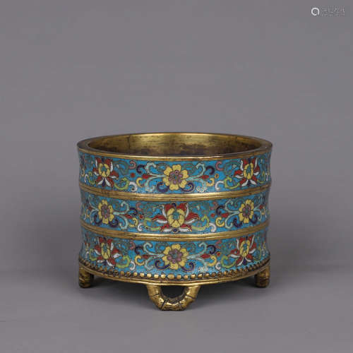 A flower patterned cloisonne censer