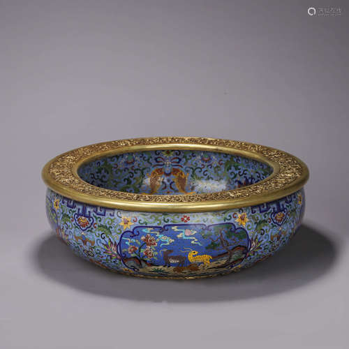 A flower patterned cloisonne vat