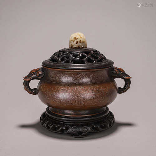 A double-eared copper censer