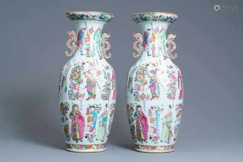 A PAIR OF CHINESE CANTON FAMILLE ROSE 'WU SHUANG PU...