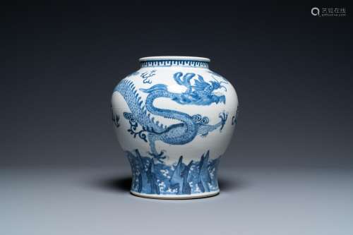 A CHINESE BLUE AND WHITE 'DRAGON' VASE, 19TH C.