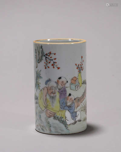 A famille rose figure porcelain brush pot