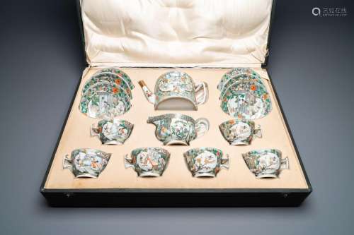 A CHINESE CANTON FAMILLE VERTE 14-PIECE TEA SERVICE IN PRESE...