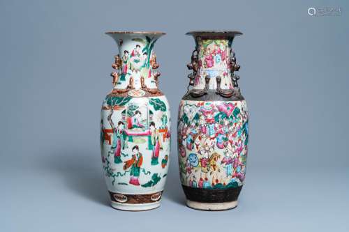 TWO CHINESE NANKING FAMILLE ROSE CRACKLE-GLAZED VASES, 19TH ...