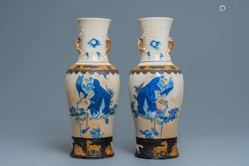 A PAIR OF CHINESE NANKING CRACKLE-GLAZED VASES WITH LI TIEGU...