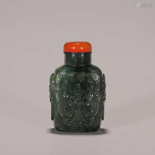 A taotie patterned jasper snuff bottle