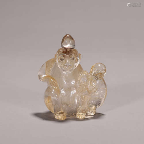 A monkey patterned crystal snuff bottle