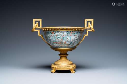 A CHINESE GILT BRONZE-MOUNTED CANTON FAMILLE VERTE BOWL, 19T...