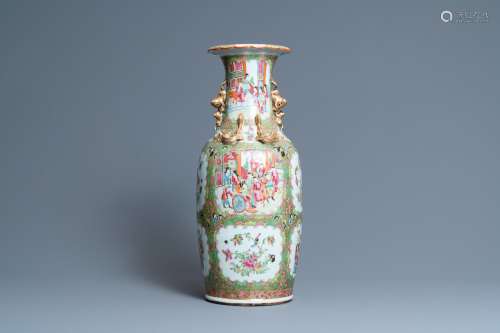 A CHINESE CANTON FAMILLE ROSE VASE, 19TH C.