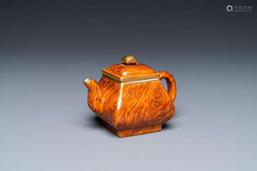 A CHINESE 'FAUX-BOIS' TEAPOT AND COVER, QIANLONG M...