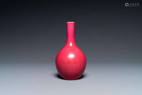 A CHINESE MONOCHROME RUBY-PINK BOTTLE VASE, QING