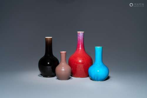 FOUR CHINESE MONOCHROME BOTTLE VASES, KANGXI AND 19TH C.