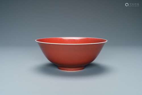 A CHINESE MONOCHROME COPPER-RED BOWL, QIANLONG MARK, REPUBLI...