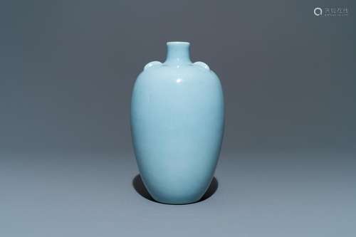 A CHINESE MONOCHROME LAVENDER-BLUE VASE, YONGZHENG MARK, REP...