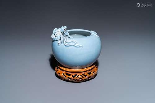 A CHINESE MONOCHROME LAVENDER-BLUE BRUSH WASHER WITH A DRAGO...