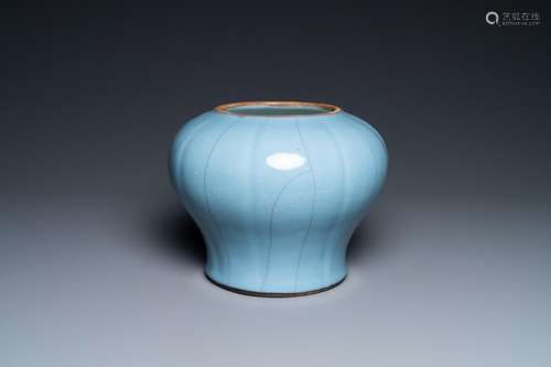 A CHINESE MONOCHROME LAVENDER-BLUE VASE, QIANLONG