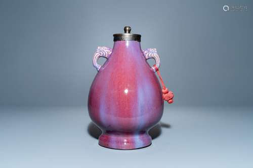 A CHINESE LAMP-MOUNTED FLAMBE-GLAZED VASE, QIANLONG