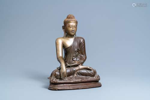 A MANDALAY PARTLY LACQUERED BRONZE FIGURE OF BUDDHA, BURMA, ...