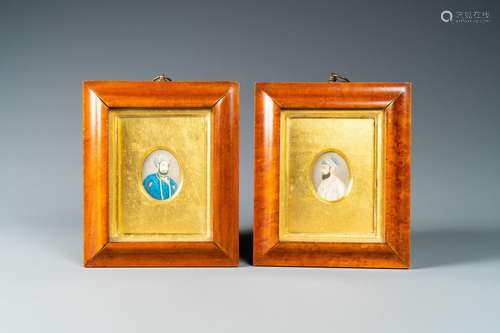 A PAIR OF MUGHAL MINIATURE PORTRAITS ON IVORY, INDIA, 18/19T...