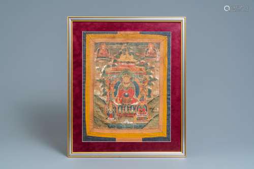 A 'MEDICINE BUDDHA' THANGKA, TIBET, 17/18TH C.