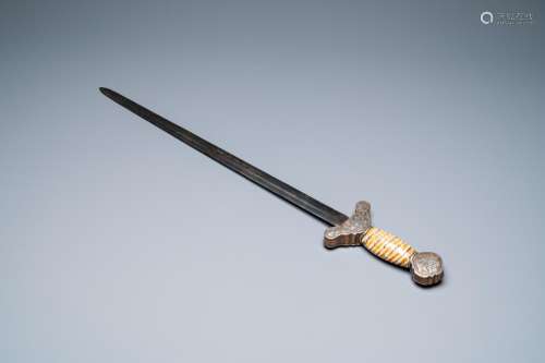 A TIBETAN STEEL SWORD WITH SILVERED COPPER AND MAMMOTH TOOTH...