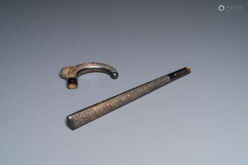 A VIETNAMESE GILT SILVER CANE HANDLE AND A PARASOL HANDLE, M...