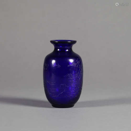 Blue Glass with Qianlong’s Inscription Lantern-Form Vase